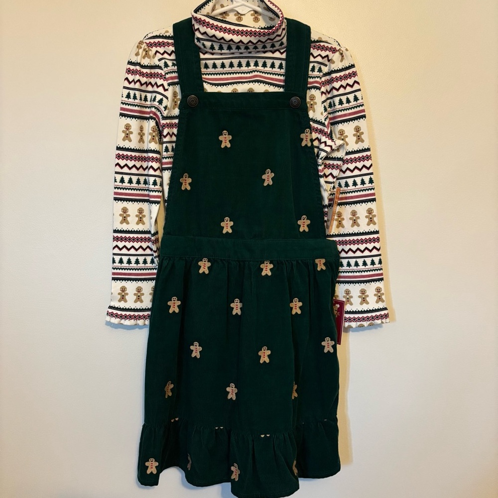 Gymboree Green Corduroy Dress with Gingerbread Print Set NWT Size 7 Girls